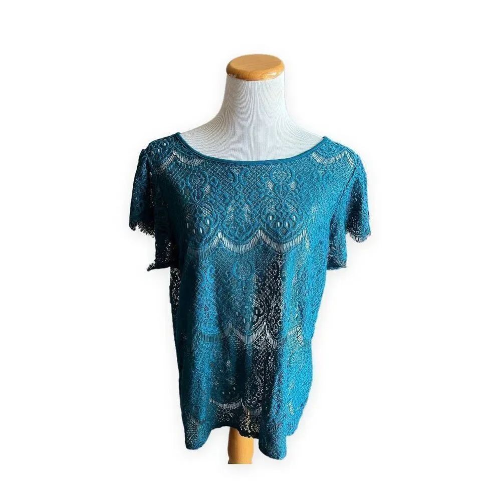 Womens Wortington Lace Semi-Sheer Sweetheart Top - Sz XL
